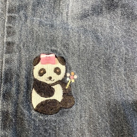 GYMBOREE Panda dark blue jeans with panda on front leg. Size 12-18 months. - Picture 3 of 7